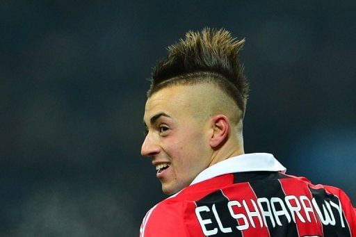 AC Milan's Stephan El Shaarawy celebrates after scoring at San Siro Stadium in Milan on February 24, 2013